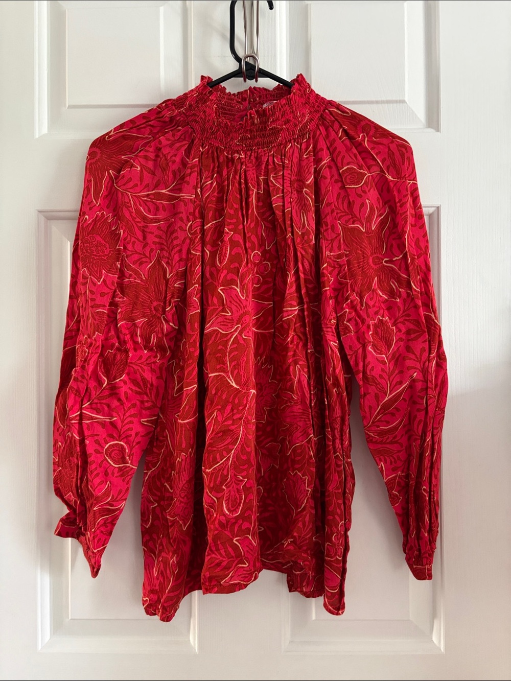 Omika Smock Neck Riviera Floral Peasant Boho Long Sleeve Blouse Size M